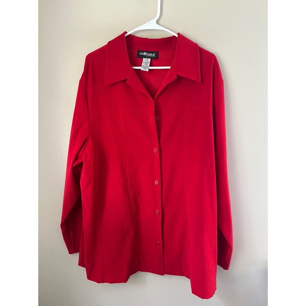 90s Sag Harbor Women's Red Shacket Long Sleeve Top Size 20W Fall Cozy